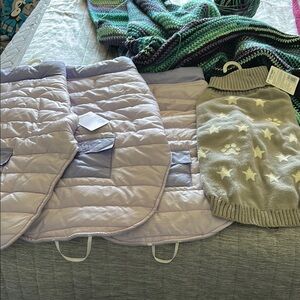 Lavender Quilted dog jackets and Gray Star dog Sweater